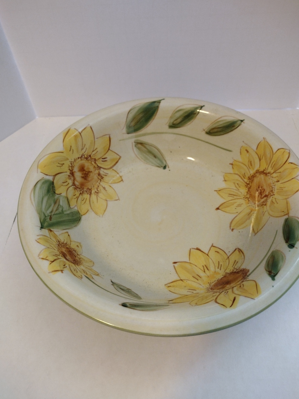 Gibson Sunflower Ceramic Serving Bowl - Yellow & Green